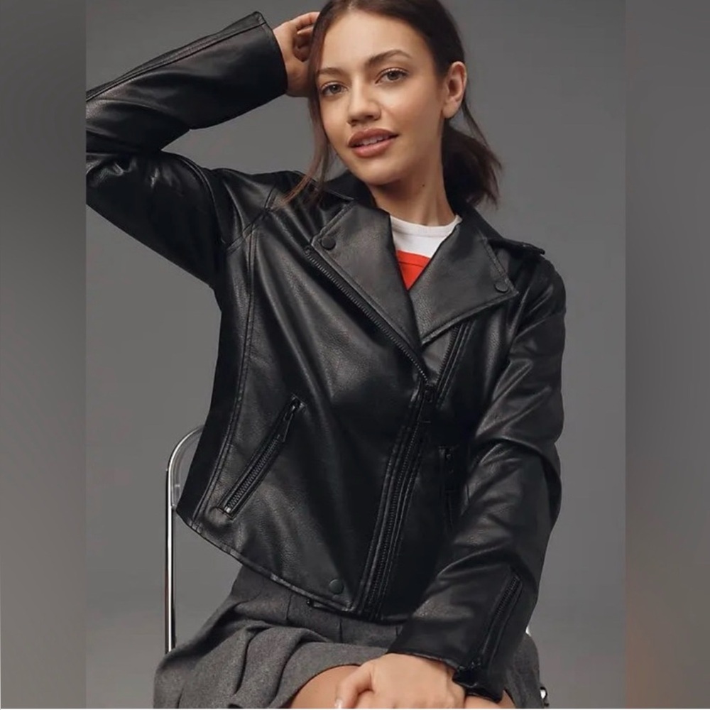 NWOT Anthropologie Black Leather Moto Jacket